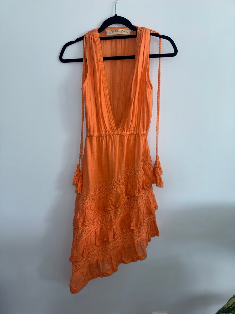 Gauzy cantalope Orange Tiered Ruffle V-Neck Sleeveless Dress